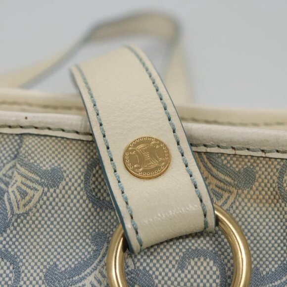 CELINE C Macadam Canvas Tote Bag Light Blue White gold Auth ar13244 - Picture 9 of 15